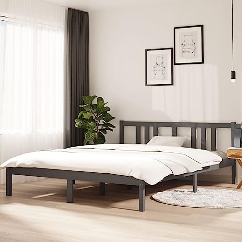 Teenpull Massivholzbett Grau 150x200 cm Kiefernholz Bettrahmen mit robusten Sperrholzlatten, stabiles Kopfteil für Schlafzimmer Möbel Set, modern und langlebig von Teenpull