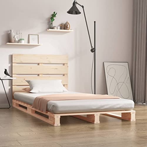 Teenpull Massivholzbett Kiefer 90x190 cm, Stabiler Bettrahmen mit Kopfteil, Holz Plattform Matratzenbasis, unbehandeltes Naturholz Einzelbett für Schlafzimmer, robuste Möbel. von Teenpull