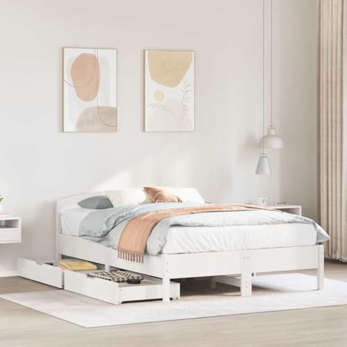 Teenpull Massivholzbett Kiefer Weiß 140x190 cm, Stabiler Bettrahmen mit Kopfteil, Plattform & 2 Schubladen für Stauraum, Modernes Möbel für Schlafzimmer, Ohne Matratze. von Teenpull