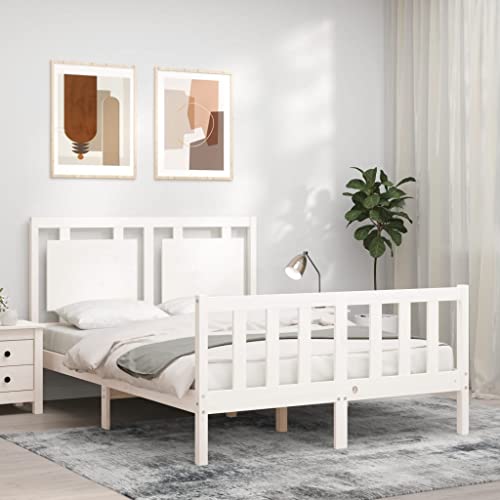 Teenpull Massivholzbett Kiefer Weiß 140x190 cm mit Kopfteil & Lattenrost, Robustes Bettgestell für Schlafzimmer Möbel Set, langlebige Plattform Bettrahmen von Teenpull