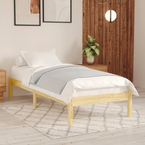 Teenpull Massivholzbett Kiefernholz 100x200 cm, Robustes Bettgestell für Schlafzimmer, naturfarben, einfaches Design für erholsamen Schlaf von Teenpull