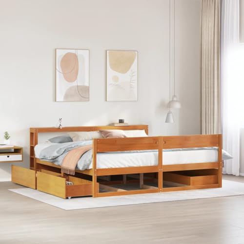 Teenpull Massivholzbett Kiefernholz 180x200 cm Wachsbraun, Stabiler Bettrahmen ohne Matratze für Schlafzimmer, mit 4 Schubladen, integrierten Ablagen im Kopfteil Teenpull Massivholzbett Kiefernholz 180x200 cm Wachsbraun, Stabiler Bettrahmen ohne Matratze für Schlafzimmer, mit 4 Schubladen, integrierten Ablagen im Kopfteil von Teenpull