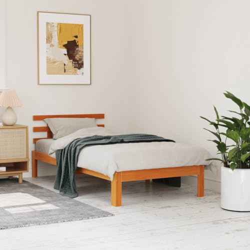 Teenpull Massivholzbett Kiefernholz Wachsbraun 75x190 cm Liegefläche, Stabiler Bettrahmen ohne Matratze, Robustes Schlafzimmer Möbelstück, mit Kopfteil und Unterbau für erholsamen Schlaf von Teenpull