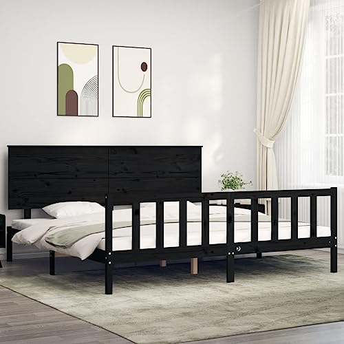 Teenpull Massivholzbett Schwarz 200x200 cm, Kiefernholz Bettgestell mit stabilem Lattenrost, Robustes Doppelbett mit Kopfteil, für erholsamen Schlaf im Schlafzimmer von Teenpull