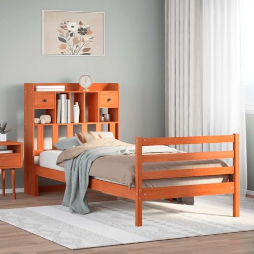 Teenpull Massivholzbett Wachsbraun aus Kiefernholz, stabiles Gestell mit Regal Kopfteil für 75x190 cm Matratze, inklusive Lattenrost und Stauraum, modernes Plattform Möbelstück für Schlafzimmer. Teenpull Massivholzbett Wachsbraun aus Kiefernholz, stabiles Gestell mit Regal Kopfteil für 75x190 cm Matratze, inklusive Lattenrost und Stauraum, modernes Plattform Möbelstück für Schlafzimmer. von Teenpull