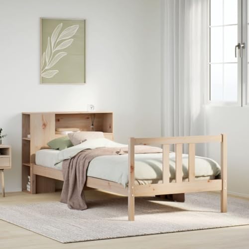 Teenpull Massivholzbett aus Kiefernholz, 90x190 cm Einzelbett mit integriertem Bücherregal Kopfteil, Robustes Bettgestell ohne Matratze für Schlafzimmer mit Stauraum Teenpull Massivholzbett aus Kiefernholz, 90x190 cm Einzelbett mit integriertem Bücherregal Kopfteil, Robustes Bettgestell ohne Matratze für Schlafzimmer mit Stauraum von Teenpull