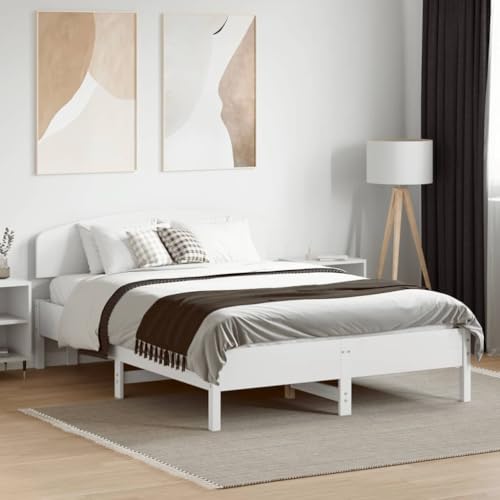 Teenpull Massivholzbett aus robustem Kiefernholz, Weiß lackiertes Bettgestell für 135x190 cm Matratze, stabiles Einzelbett mit hohem Kopfteil, inklusive Lattenrost von Teenpull