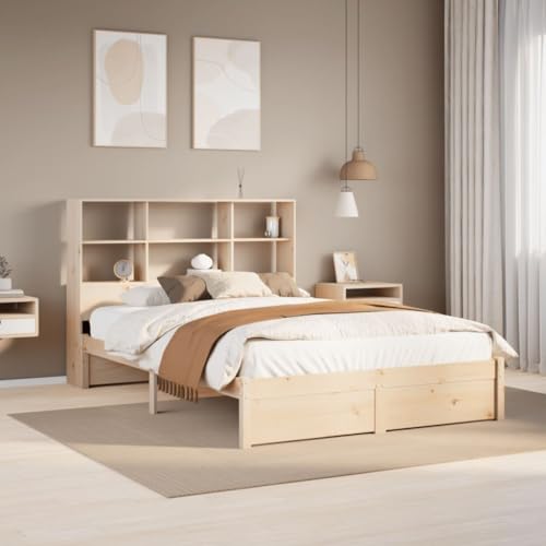 Teenpull Massivholzbett aus unbehandeltem Kiefernholz, 140x190 cm Liegefläche, mit Bücherregal-Kopfteil & Stauraum, stabile Plattform Schlafzimmermöbel ohne Matratze Teenpull Massivholzbett aus unbehandeltem Kiefernholz, 140x190 cm Liegefläche, mit Bücherregal-Kopfteil & Stauraum, stabile Plattform Schlafzimmermöbel ohne Matratze von Teenpull