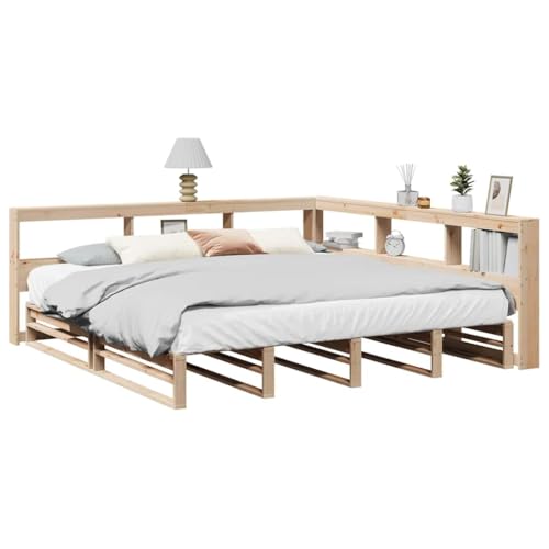 Teenpull Massivholzbett aus unbehandeltem Kiefernholz, 200x200 cm, mit integriertem L-förmigem Bücherregal, Bettrahmen mit Lattenrost für Schlafzimmer, ohne Matratze Teenpull Massivholzbett aus unbehandeltem Kiefernholz, 200x200 cm, mit integriertem L-förmigem Bücherregal, Bettrahmen mit Lattenrost für Schlafzimmer, ohne Matratze von Teenpull