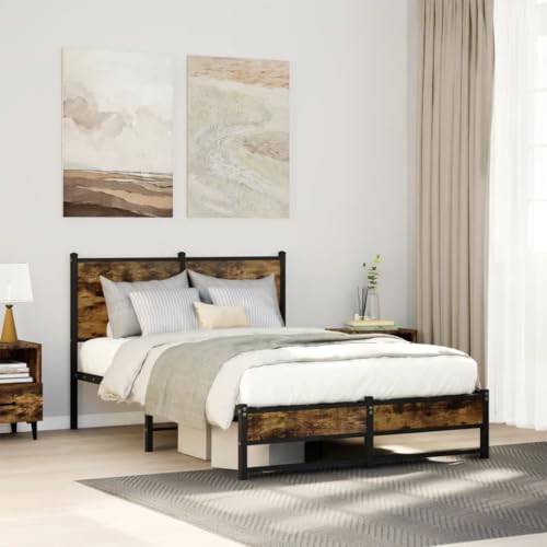 Teenpull Metall Bettgestell 120x190 cm Räuchereiche Optik, robuster Stahlrahmen mit Kopfteil, stabile Plattform Möbel für Schlafzimmer, ohne Matratze, langlebige Basis mit Stauraum für Ihr Zuhause von Teenpull