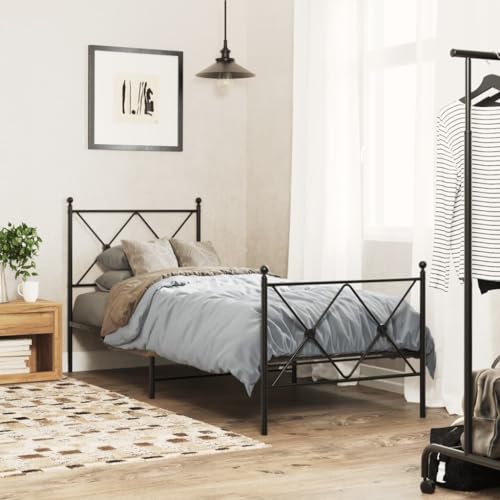 Teenpull Metall Bettgestell Schwarz, 75x190 cm Einzelbett, Robustes Stahlrahmen Plattform Bett mit Kopf- und Fußteil, Praktischer Stauraum unter dem Bett für Schlafzimmer Möbel Teenpull Metall Bettgestell Schwarz, 75x190 cm Einzelbett, Robustes Stahlrahmen Plattform Bett mit Kopf- und Fußteil, Praktischer Stauraum unter dem Bett für Schlafzimmer Möbel von Teenpull