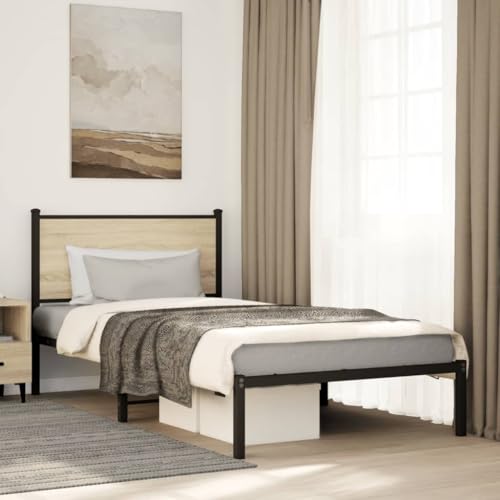 Teenpull Metall Bettgestell Sonoma-Eiche 107x203 cm, Robustes Langlebiges Schlafzimmer Bettrahmen mit Kopfteil, Integrierter Stauraum, Stabile Plattform für Matratze, Einfache Montage Teenpull Metall Bettgestell Sonoma-Eiche 107x203 cm, Robustes Langlebiges Schlafzimmer Bettrahmen mit Kopfteil, Integrierter Stauraum, Stabile Plattform für Matratze, Einfache Montage von Teenpull