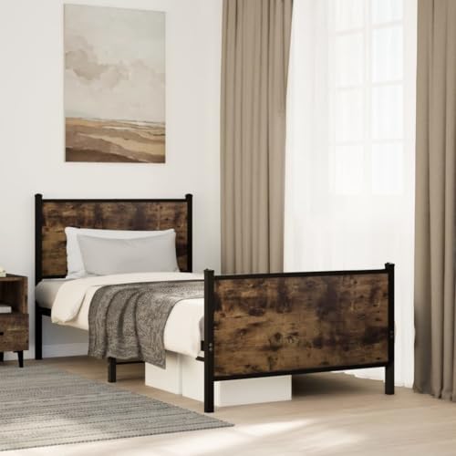 Teenpull Metallbett 90x190 cm Räuchereiche ohne Matratze, Robustes Stahl Bettgestell mit Kopfteil, stabiles Plattform Bett für Schlafzimmer und Gästezimmer, modernes Möbelstück mit Stauraum Teenpull Metallbett 90x190 cm Räuchereiche ohne Matratze, Robustes Stahl Bettgestell mit Kopfteil, stabiles Plattform Bett für Schlafzimmer und Gästezimmer, modernes Möbelstück mit Stauraum von Teenpull