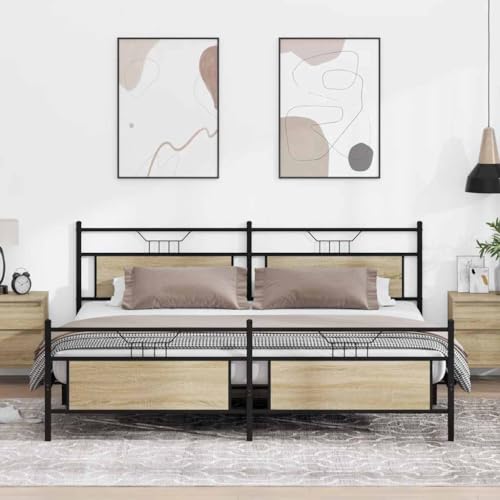 Teenpull Metallbett Sonoma-Eiche 193x203 cm, Moderner Bettrahmen mit stabilem Kopfteil, Robuste Plattform Basis für erholsamen Schlaf, Ideales Möbelstück ohne Matratze Teenpull Metallbett Sonoma-Eiche 193x203 cm, Moderner Bettrahmen mit stabilem Kopfteil, Robuste Plattform Basis für erholsamen Schlaf, Ideales Möbelstück ohne Matratze von Teenpull