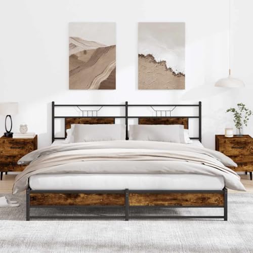 Teenpull Metallbett ohne Matratze, Räuchereiche Finish, 183x213 cm Bettrahmen aus Stahl, stabiles Plattform Bettgestell mit Kopfteil für erholsamen Schlaf, Robustes Möbelstück Teenpull Metallbett ohne Matratze, Räuchereiche Finish, 183x213 cm Bettrahmen aus Stahl, stabiles Plattform Bettgestell mit Kopfteil für erholsamen Schlaf, Robustes Möbelstück von Teenpull