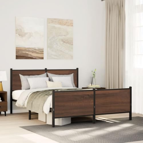 Teenpull Metallbettgestell 140x190 cm, Braun Eichen-Optik, Robustes Stahlbett mit Kopfteil, extra Stauraum, kein Matratzen-Set von Teenpull