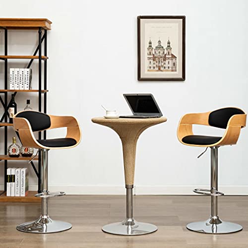 Teenpull Modern Adjustable Swivel Bar Stools, Set of 2, Black Faux Leather & Bentwood for Kitchen Counter Dining von Teenpull