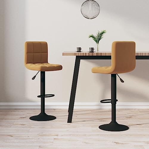 Teenpull Modern Adjustable Swivel Bar Stools, Set of 2, Brown Velvet Upholstered Kitchen Counter Height Chairs with Footrest von Teenpull