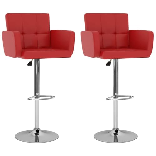 Teenpull Modern Adjustable Swivel Bar Stools Set, 2 Red Faux Leather Counter Height Chairs for Kitchen Island Dining Room von Teenpull