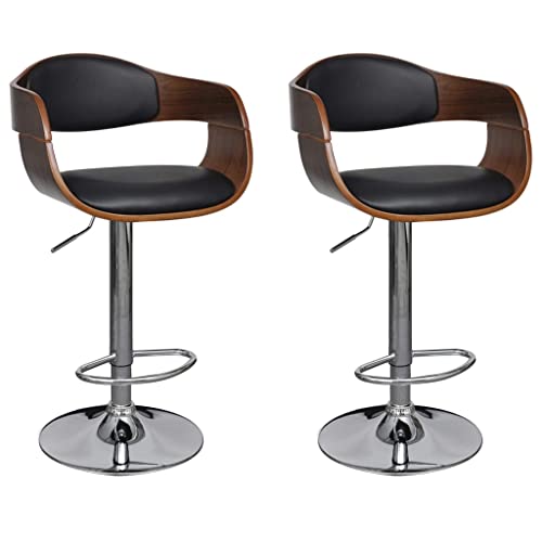 Teenpull Modern Adjustable Swivel Bar Stools Set of 2, Black Faux Leather & Bentwood Kitchen Counter Chairs von Teenpull