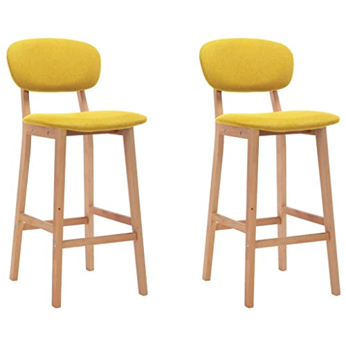Teenpull Modern Bar Stools Set of 2, Mustard Yellow Fabric Upholstered Chairs with Solid Beech Wood Legs for Kitchen Counter, Dining Room von Teenpull