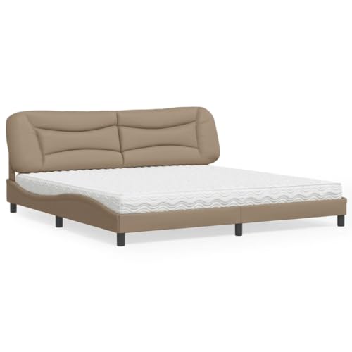 Teenpull Modernes Bett mit Matratze Hvar Cappuccino-Braun, 200x200 cm, Kunstleder, Wellendesign, inklusive Kopfteil und Schaumstoffmatratze H2/H3 von Teenpull