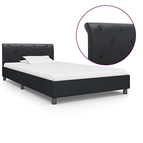 Teenpull Modernes Bettgestell 100x200 cm, Schwarz Kunstleder Polsterbett mit Kopfteil, Robuster Holz & Stahl Plattform Bettrahmen für Schlafzimmer Möbel, Komfortabler Schlafplatz Teenpull Modernes Bettgestell 100x200 cm, Schwarz Kunstleder Polsterbett mit Kopfteil, Robuster Holz & Stahl Plattform Bettrahmen für Schlafzimmer Möbel, Komfortabler Schlafplatz von Teenpull