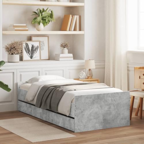 Teenpull Modernes Bettgestell 100x200 cm in Betongrau mit 2 Schubladen, Robustes Holzwerkstoff Bettrahmen mit Sperrholzlatten, praktischer Stauraum für Schlafzimmer Möbel Set Teenpull Modernes Bettgestell 100x200 cm in Betongrau mit 2 Schubladen, Robustes Holzwerkstoff Bettrahmen mit Sperrholzlatten, praktischer Stauraum für Schlafzimmer Möbel Set von Teenpull