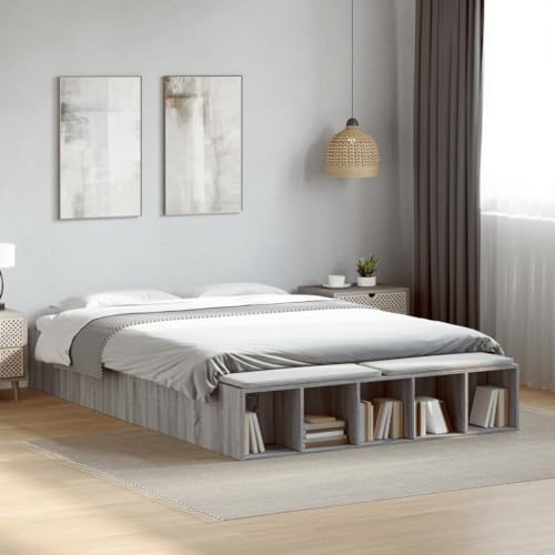 Teenpull Modernes Bettgestell 140x200 cm Sonoma Grau, Holzwerkstoff Bett Rahmen mit robusten Latten, integriertem Stauraum für Schlafzimmer Möbel Set Teenpull Modernes Bettgestell 140x200 cm Sonoma Grau, Holzwerkstoff Bett Rahmen mit robusten Latten, integriertem Stauraum für Schlafzimmer Möbel Set von Teenpull