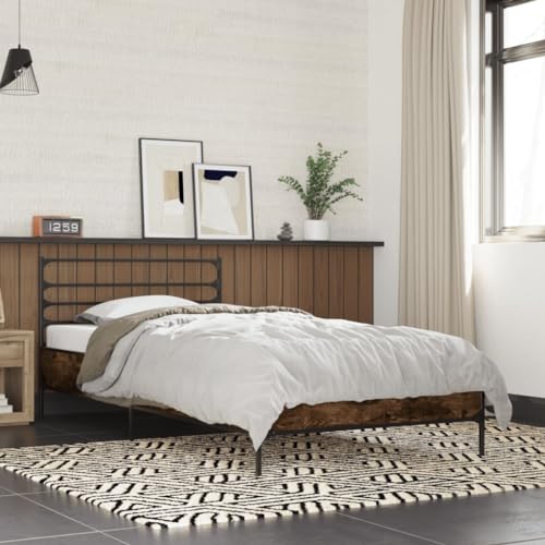 Teenpull Modernes Bettgestell 90x200 cm Räuchereiche, Stabiler Einzelbett Rahmen aus langlebigem Holzwerkstoff und robustem Metall für Matratzen von Teenpull