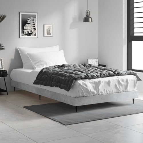 Teenpull Modernes Bettgestell Betongrau 100x200 cm aus Holzwerkstoff mit Metallbeinen, Stabiler Plattform für Matratzen, Lattenrost inklusive, einfache Montage von Teenpull