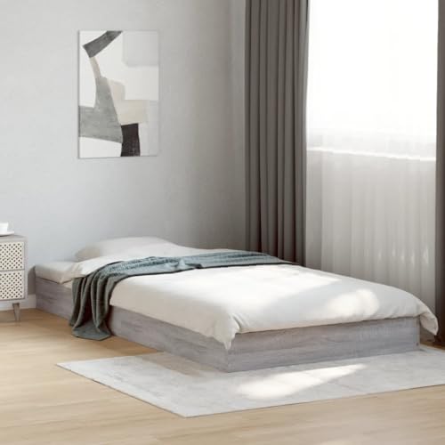 Teenpull Modernes Bettgestell Grau Sonoma 100x200 cm, langlebiger Holzwerkstoff Rahmen mit stabilen Sperrholzlatten, ideal für erholsamen Schlaf im Schlafzimmer von Teenpull