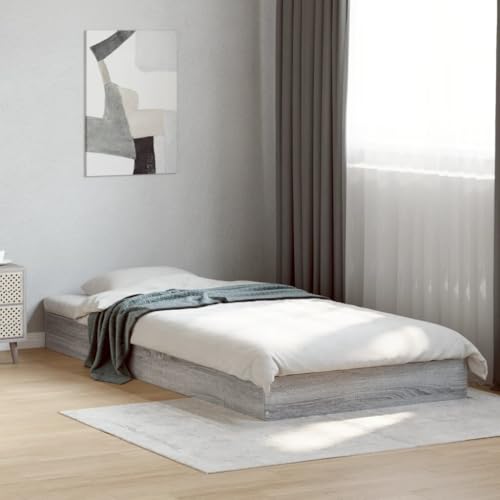 Teenpull Modernes Bettgestell Grau Sonoma 75x190 cm, Stabiler Holzwerkstoff Bettrahmen mit robusten Sperrholzlatten für erholsamen Schlaf, vielseitig von Teenpull
