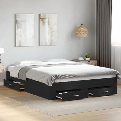 Teenpull Modernes Bettgestell Schwarz 160x200 cm, Holzwerkstoff, mit 4 Schubladen, stabile Latten für Matratzen Unterstützung, Robustes Schlafzimmer Möbel Set Teenpull Modernes Bettgestell Schwarz 160x200 cm, Holzwerkstoff, mit 4 Schubladen, stabile Latten für Matratzen Unterstützung, Robustes Schlafzimmer Möbel Set von Teenpull