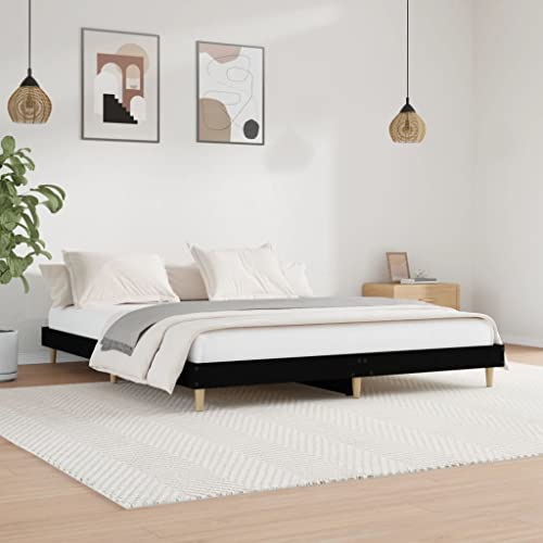 Teenpull Modernes Bettgestell Schwarz 180x200 cm, Robustes Holzwerkstoff-Plattform-Bettrahmen mit Lattenrost, langlebiges Schlafzimmer-Möbelstück für erholsamen Schlaf von Teenpull