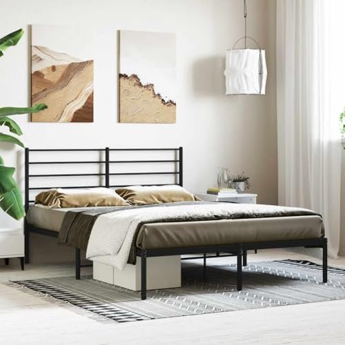 Teenpull Modernes Bettgestell mit Kopfteil aus pulverbeschichtetem Metall, Schwarz, 160x200 cm Doppelbett Rahmen für Schlafzimmer, stabile Plattform Basis für Matratzen, langlebiges Möbelstück Teenpull Modernes Bettgestell mit Kopfteil aus pulverbeschichtetem Metall, Schwarz, 160x200 cm Doppelbett Rahmen für Schlafzimmer, stabile Plattform Basis für Matratzen, langlebiges Möbelstück von Teenpull