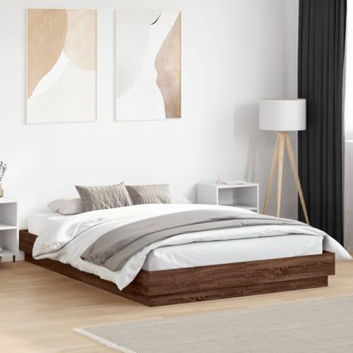Teenpull Modernes Bettgestell mit LED-Beleuchtung, Braun Eiche-Optik, 150x200 cm, Robustes Holzwerkstoff-Plattformbett mit RGB-Lichtern für Schlafzimmer Teenpull Modernes Bettgestell mit LED-Beleuchtung, Braun Eiche-Optik, 150x200 cm, Robustes Holzwerkstoff-Plattformbett mit RGB-Lichtern für Schlafzimmer von Teenpull