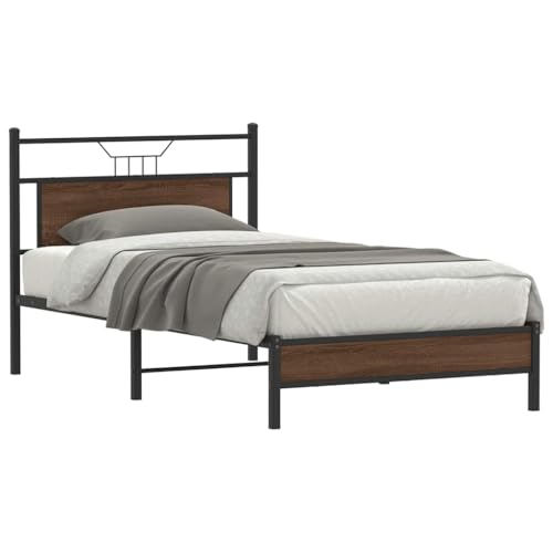 Teenpull Modernes Bettgestell ohne Matratze, 107x203 cm, Braun Eichen-Optik, Robustes Stahlrahmen-Design für Schlafzimmer, mit Kopfteil und Stauraum Teenpull Modernes Bettgestell ohne Matratze, 107x203 cm, Braun Eichen-Optik, Robustes Stahlrahmen-Design für Schlafzimmer, mit Kopfteil und Stauraum von Teenpull