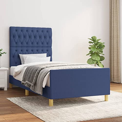 Teenpull Modernes Bettgestell ohne Matratze, blaues Polsterbett mit verstellbarem Kopfteil, Stoffbezug für erholsamen Schlaf, Stabiler Bettrahmen für Schlafzimmer 90x190 cm Teenpull Modernes Bettgestell ohne Matratze, blaues Polsterbett mit verstellbarem Kopfteil, Stoffbezug für erholsamen Schlaf, Stabiler Bettrahmen für Schlafzimmer 90x190 cm von Teenpull
