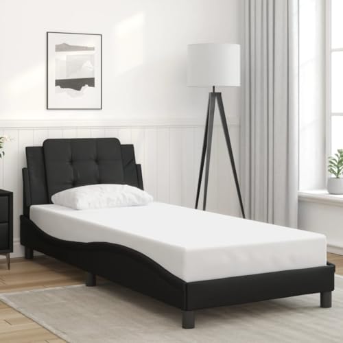 Teenpull Modernes Bettgestell ohne Matratze Zadar Schwarz 100x200 cm Kunstleder gepolstert, Stabiler Bettrahmen mit ergonomischem Kopfteil, Plattform Design für erholsamen Schlaf im Schlafzimmer von Teenpull