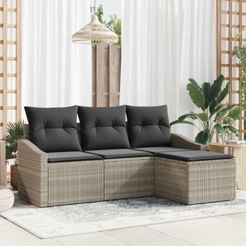 Teenpull Modernes Garten-Sofa-Set mit Stauraumfächern, 4-teilig, Hellgrau, Robustes Poly-Rattan & Stahl, ideal für Outdoor-Terrassen & Gärten Teenpull Modernes Garten-Sofa-Set mit Stauraumfächern, 4-teilig, Hellgrau, Robustes Poly-Rattan & Stahl, ideal für Outdoor-Terrassen & Gärten von Teenpull
