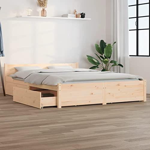 Teenpull Modernes Massivholz Bett 140x200 cm mit 4 Schubladen, robustem Rahmen und Kopfteil für Schlafzimmer Möbel, ideal als Plattform Bett für Jede Matratze von Teenpull