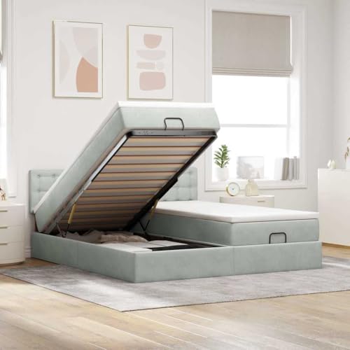 Teenpull Modernes Ottoman-Bett mit Matratzen & LEDs, Hellgrau 180x200 cm, Samtstoff Polsterbett mit großem Stauraum, hydraulischem Hebemechanismus und integriertem Kopfteil für erholsamen Schlaf. Teenpull Modernes Ottoman-Bett mit Matratzen & LEDs, Hellgrau 180x200 cm, Samtstoff Polsterbett mit großem Stauraum, hydraulischem Hebemechanismus und integriertem Kopfteil für erholsamen Schlaf. von Teenpull