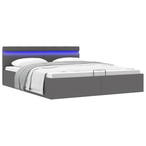 Teenpull Modernes Polsterbett mit hydraulischem Bettkasten, LED-Beleuchtung, Grau, Kunstleder, 160x200cm, Stabiler Rahmen von Teenpull