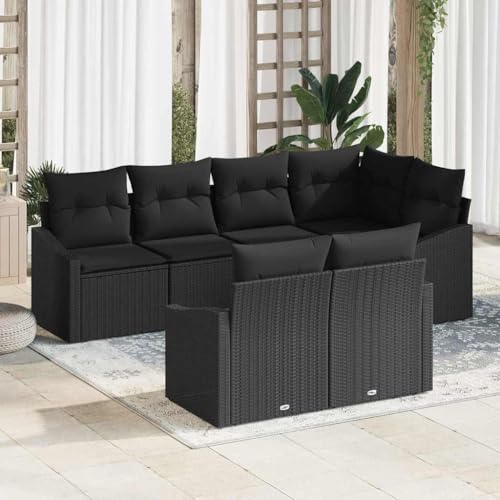 Teenpull Modulare Garten Essgruppe mit Kissen, Outdoor Rattan Sofa Set Schwarz, 7-teilig mit integriertem Stauraum, UV-beständig, wetterfest von Teenpull