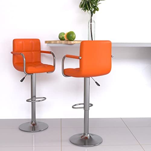 Teenpull Orange Faux Leather Bar Stools Set of 2 with Adjustable Swivel Seat, Chrome Base for Kitchen Counter Dining von Teenpull