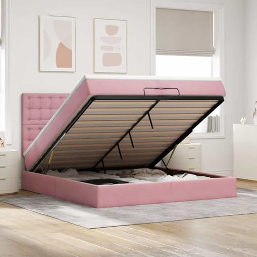 Teenpull Ottoman-Bett 200x200 cm, Rosa Samt Polsterbett mit großem Stauraum, 2 Federkernmatratzen & Matratzenauflage, bequemes Kopfteil, Robustes Bettgestell für Schlafzimmer Möbel Teenpull Ottoman-Bett 200x200 cm, Rosa Samt Polsterbett mit großem Stauraum, 2 Federkernmatratzen & Matratzenauflage, bequemes Kopfteil, Robustes Bettgestell für Schlafzimmer Möbel von Teenpull
