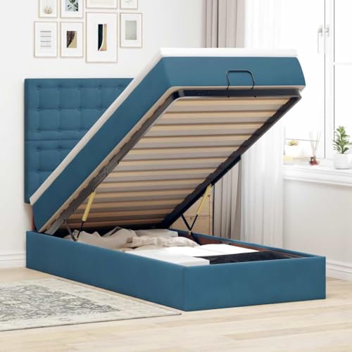 Teenpull Ottoman-Bett 90x200 cm, Dunkelblau Samt Polsterbett mit Matratze, Matratzenauflage & LED-Beleuchtung, Bettrahmen mit Stauraum für Schlafzimmer Teenpull Ottoman-Bett 90x200 cm, Dunkelblau Samt Polsterbett mit Matratze, Matratzenauflage & LED-Beleuchtung, Bettrahmen mit Stauraum für Schlafzimmer von Teenpull