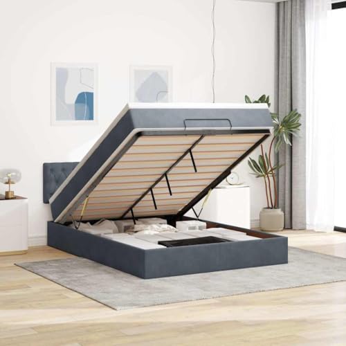 Teenpull Ottoman-Bett mit Matratze, Dunkelgraues Samt Polsterbett 140x200 cm, Bettrahmen mit integriertem Stauraum und Kopfteil, modernes Schlafzimmer Möbel Set für erholsamen Schlaf und optimalen Teenpull Ottoman-Bett mit Matratze, Dunkelgraues Samt Polsterbett 140x200 cm, Bettrahmen mit integriertem Stauraum und Kopfteil, modernes Schlafzimmer Möbel Set für erholsamen Schlaf und optimalen von Teenpull