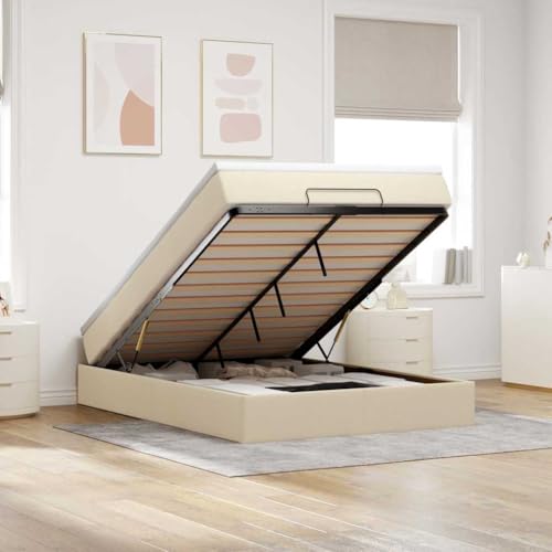 Teenpull Ottoman-Bett mit Matratze Creme 140x200 cm, Stoffbezug, integrierter Stauraum, Taschenfederkern-Matratze & Matratzenauflage, ideal für Schlafzimmer von Teenpull